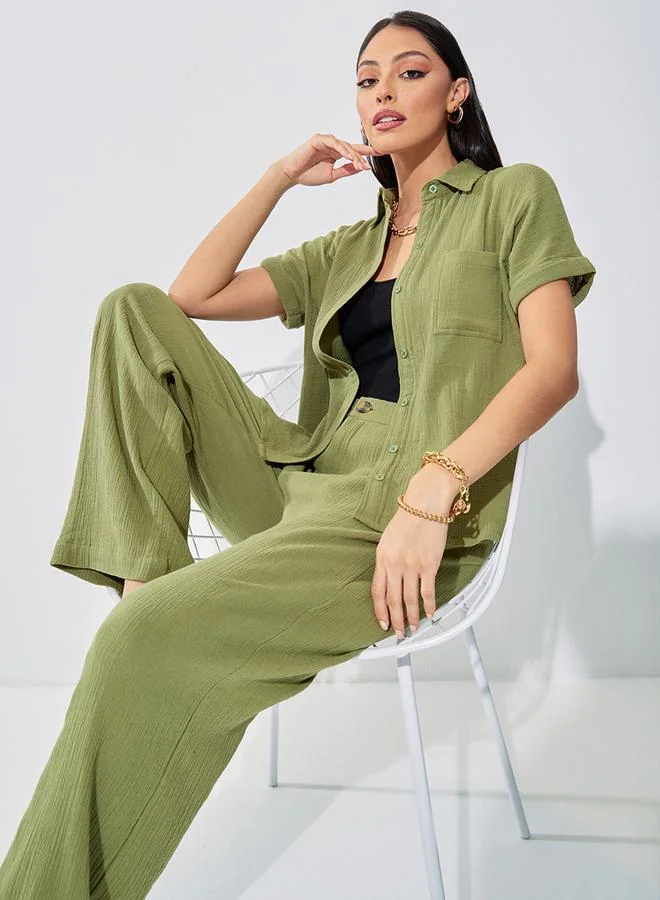 Styli Cotton Regular Fit Extended Shoulder Shirt