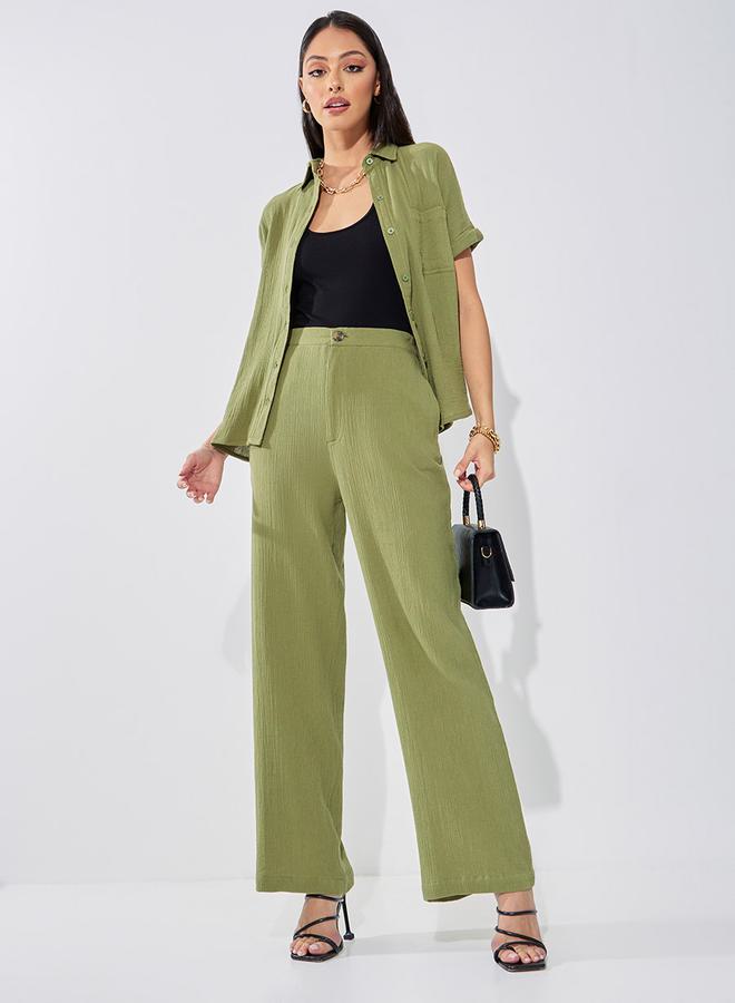 Styli Cotton Gauze Textured Shirt with Turn-Up Sleeves - Image 3