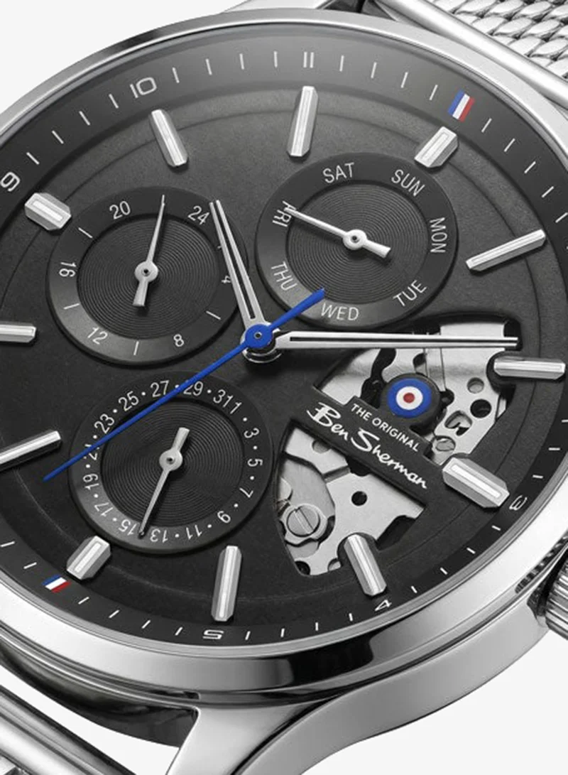 Ben Sherman St Albans Black Dial Stainless Steel Bracelet Multifunction Watch for Men, 43.5mm