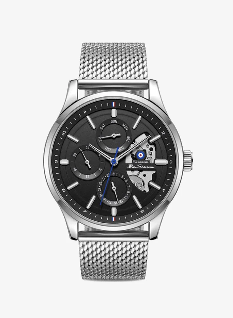 Ben Sherman St Albans Black Dial Stainless Steel Bracelet Multifunction Watch for Men, 43.5mm