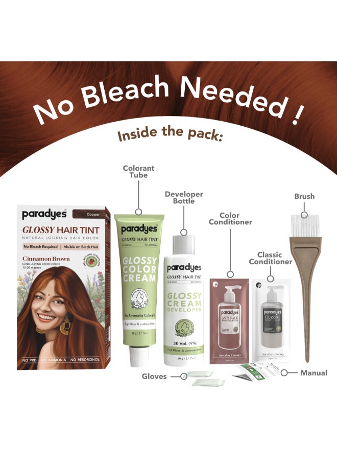 Paradyes No Bleach Cinnamon Brown Glossy Hair Tint, Ammonia-Free Formula for Natural Black Hair, Visible on Natural Black Hair, Includes Anti-Fade Conditioner for Long-Lasting Shine, 233 grams - Image 3