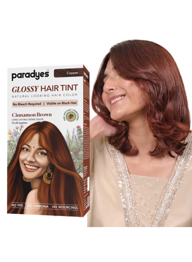 Paradyes No Bleach Cinnamon Brown Glossy Hair Tint, Ammonia-Free Formula for Natural Black Hair, Visible on Natural Black Hair, Includes Anti-Fade Conditioner for Long-Lasting Shine, 233 grams - Image 1