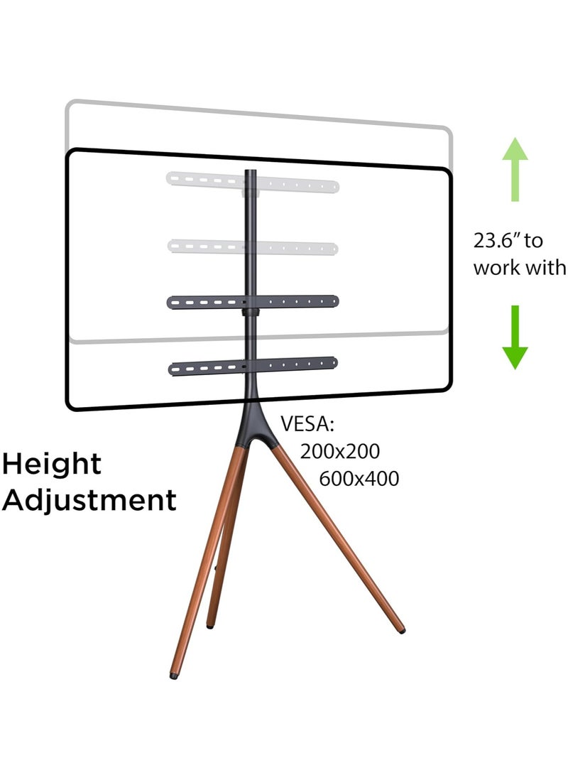 TIGER Easel TV Stand with Tripod Base for 47-70 Inch LED LCD OLED Flat Screens, Height Adjustable TV Floor Stand with Cable Ties, 180° Swivel Portable TV Mount for Bedroom, Living Room, Studio - Image 5