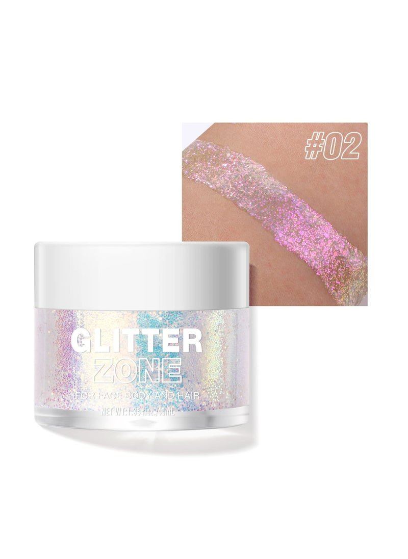 LANGMANNI Holographic Body Glitter Gel/Eyeshadow Cosmetic Grade for Body, Face, Hair and Lip. Colour-Changing Glitter Gel Under Light (L2301#02)  - Image 1