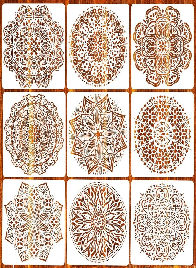 Devasya Crafts 9 Pack 12X12 in Reusable Mandala Stencil for Painting On Floor Large Wall Floor Tile Fabric Furniture Stencils Painting Template - Image 1