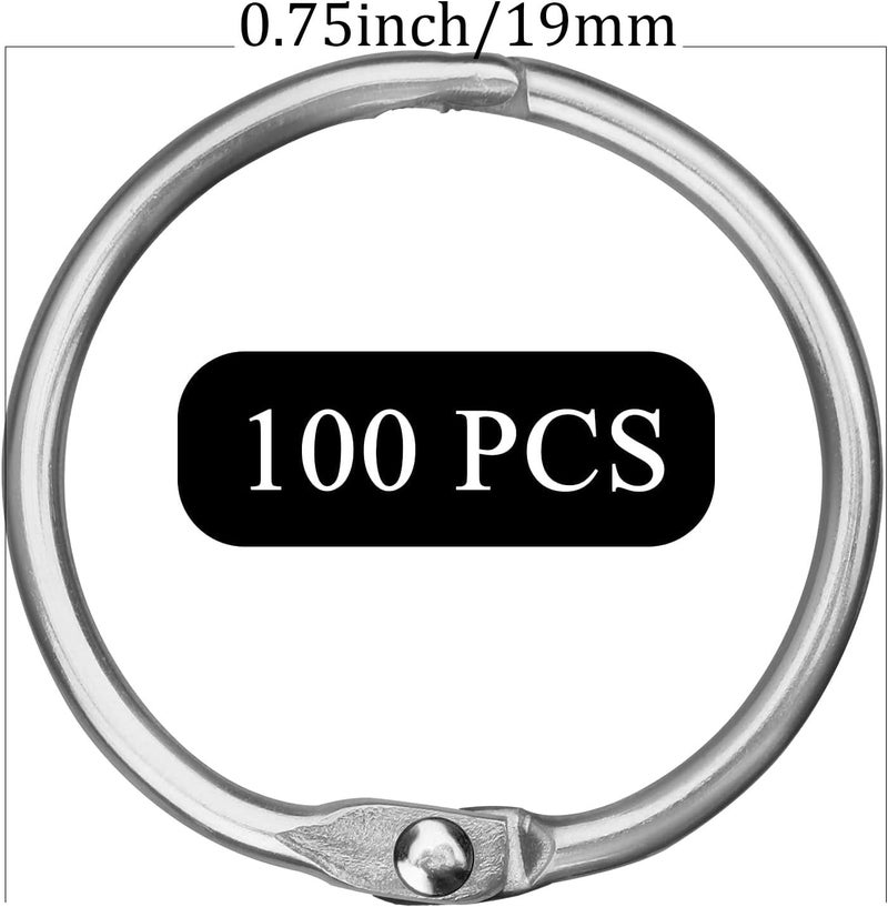 Hautoco 100 Pcs Loose Leaf Binder Rings, 0.75 Inch Nickel Plated Metal Binder Rings, Office Book Rings Keychain Key Rings for School Home Index Cards - Image 3