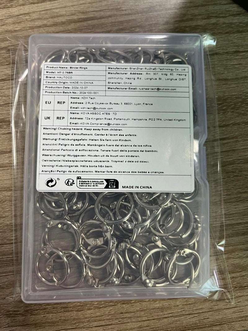 Hautoco 100 Pcs Loose Leaf Binder Rings, 0.75 Inch Nickel Plated Metal Binder Rings, Office Book Rings Keychain Key Rings for School Home Index Cards - Image 2