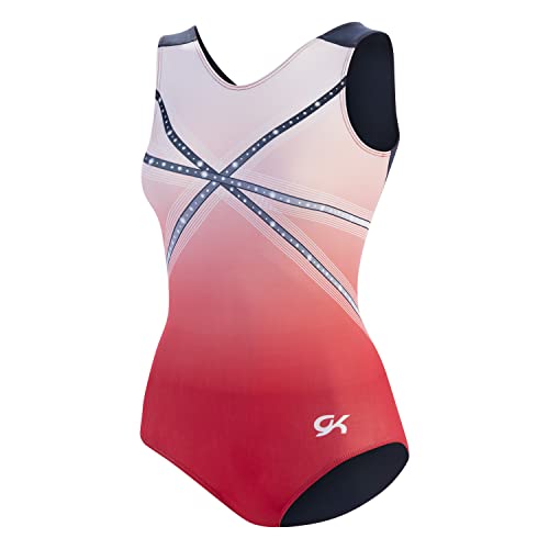 GK Glitz & Glam Gymnastics Leotard for Girls with Matching Scrunchie (Child Medium, Red) - Image 1