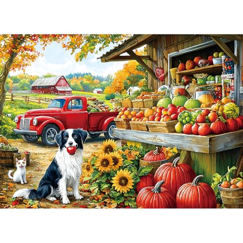 Blueforest Puzzles for Adults 1000 Pieces Autumn Farm Market Jigsaw Puzzle Impossible Hard Difficult Challenging Family Puzzles for Adults 275x197 Inches Large Pretty Art Puzzle - Image 1