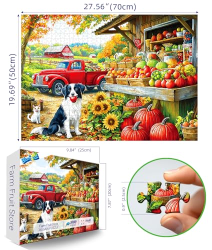 Blueforest Puzzles for Adults 1000 Pieces Autumn Farm Market Jigsaw Puzzle Impossible Hard Difficult Challenging Family Puzzles for Adults 275x197 Inches Large Pretty Art Puzzle - Image 5