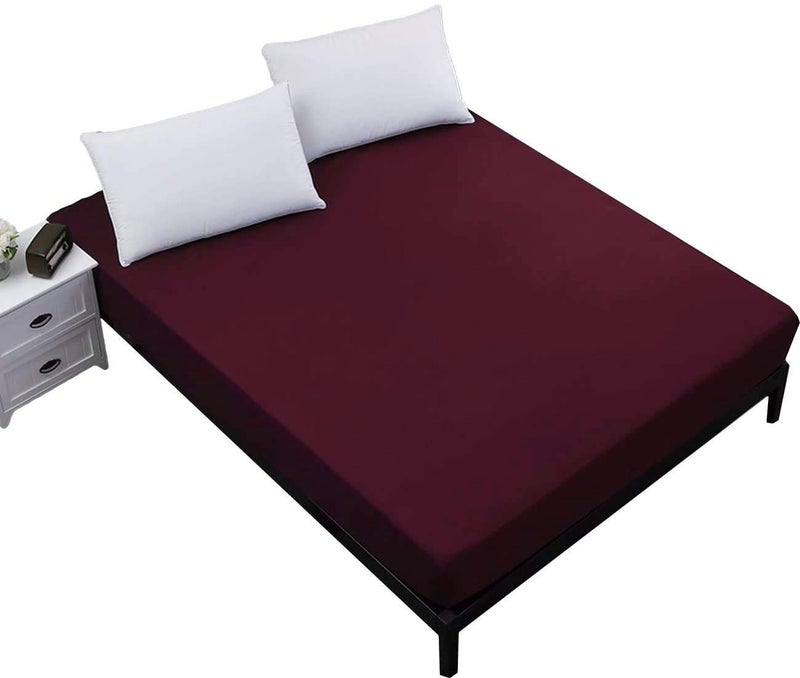 BCARE Water Proof Terry Cotton Mattress Protector Pack of 1 Maroon Double 198 x 122 x 25 cm