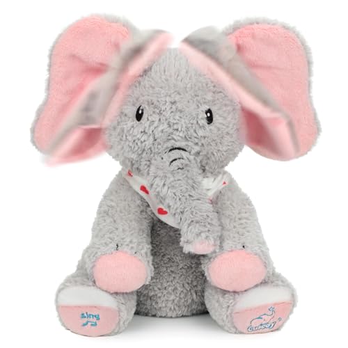Cuteoy Peek A Boo Elephant Interactive Plush Toy with Moving Ears Musical Singing Talking Stuffed Animal Adorable Electric Animate Christmas Birthday Gifts for Girls Boys - Image 1