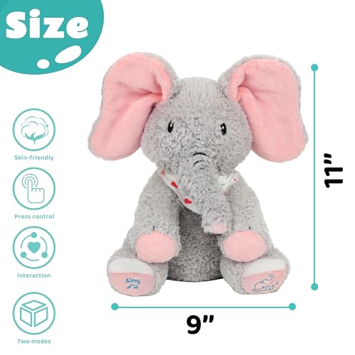 Cuteoy Peek A Boo Elephant Interactive Plush Toy with Moving Ears Musical Singing Talking Stuffed Animal Adorable Electric Animate Christmas Birthday Gifts for Girls Boys - Image 5