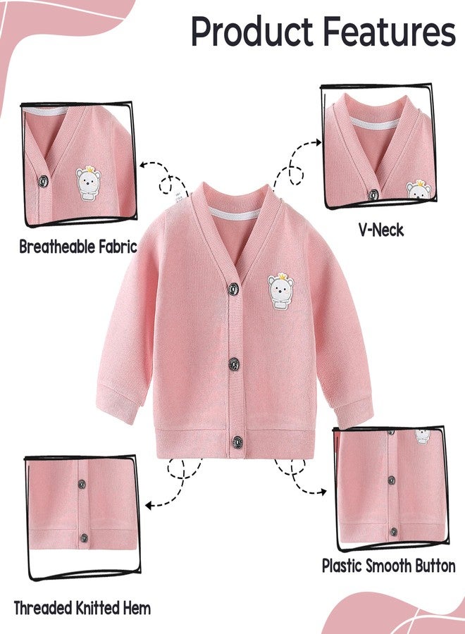 BEMBIKA Woollen Knitted Full Sleeve Sweater for Kids Cardigan Winter Wear Front Button V-Neck Shape Sweater for Baby Boys and Girls (Pink) 18Months-24Months - Image 4