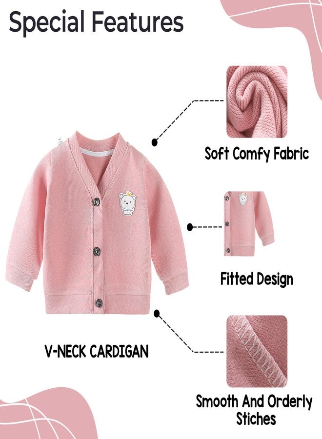 BEMBIKA Woollen Knitted Full Sleeve Sweater for Kids Cardigan Winter Wear Front Button V-Neck Shape Sweater for Baby Boys and Girls (Pink) 18Months-24Months - Image 2