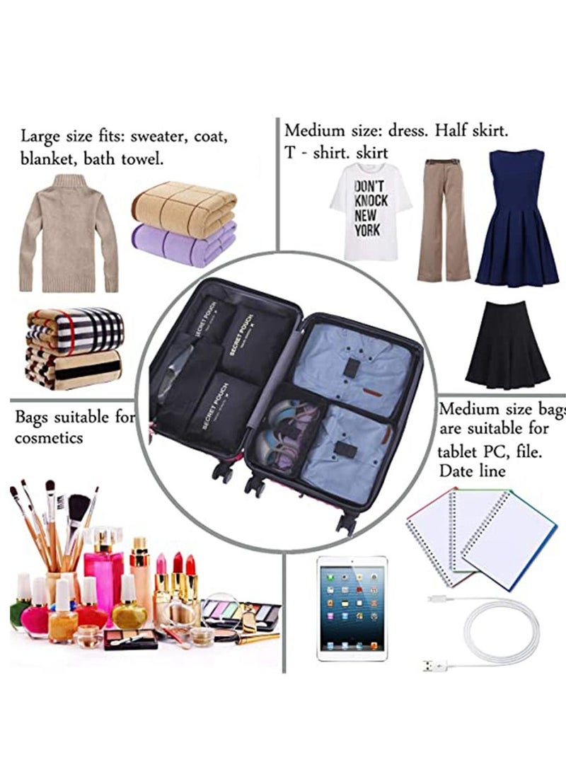 7-Piece Waterproof Travel Luggage Oraganizer Bag Set Black