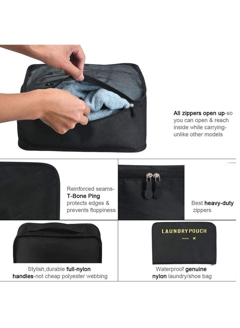 7-Piece Waterproof Travel Luggage Oraganizer Bag Set Black