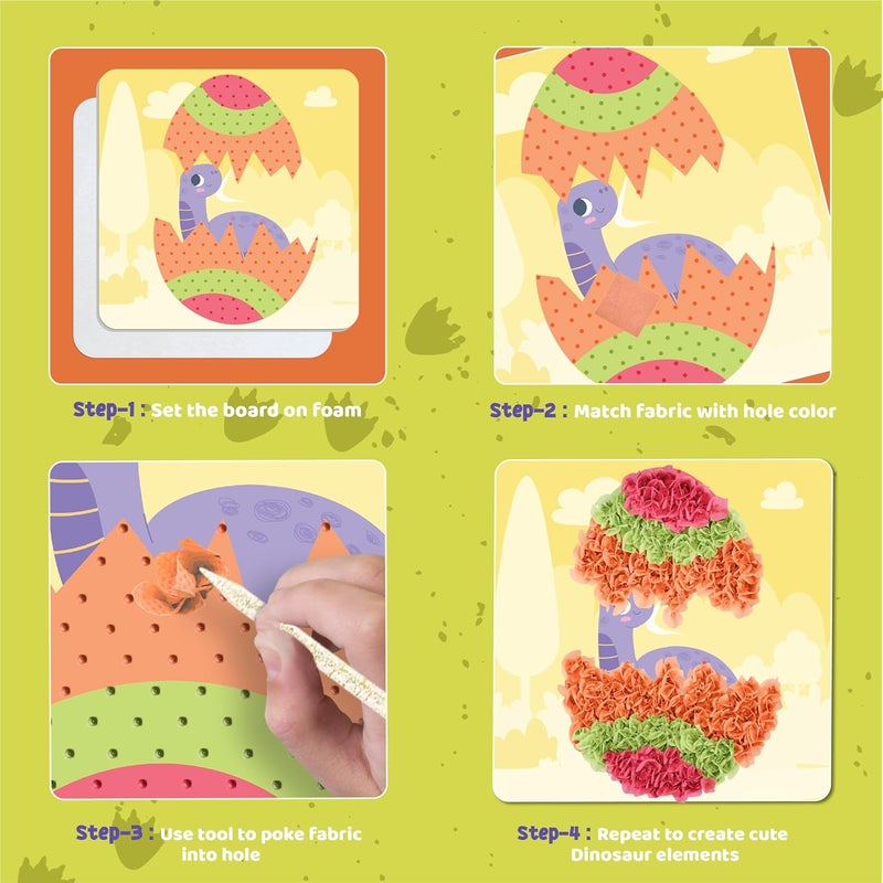 jackinthebox Poke Poke Art – Dinosaurs Theme, Mess-Free Fabric Art and Craft, Flower Pressing Kits, Gift for Kids, Toys for Girls and Boys Ages 4 5 6 7 8 - Image 4