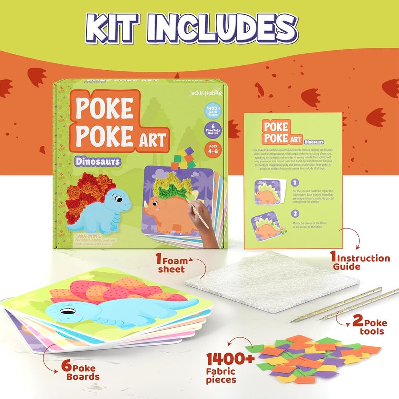 jackinthebox Poke Poke Art – Dinosaurs Theme, Mess-Free Fabric Art and Craft, Flower Pressing Kits, Gift for Kids, Toys for Girls and Boys Ages 4 5 6 7 8 - Image 5