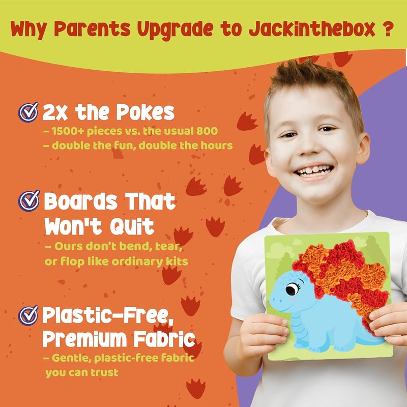 jackinthebox Poke Poke Art – Dinosaurs Theme, Mess-Free Fabric Art and Craft, Flower Pressing Kits, Gift for Kids, Toys for Girls and Boys Ages 4 5 6 7 8 - Image 3