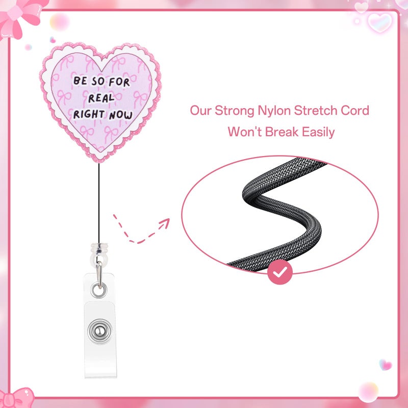 Kimoli Heart Shaped Nurse Badge Reel Cute and Funny Pink Bow Badge Reel Nursing Be so for Real Right Now Pediatric Healthcare Retractable Badge Holder Nurse Gifts for Coworker Friends - Image 3