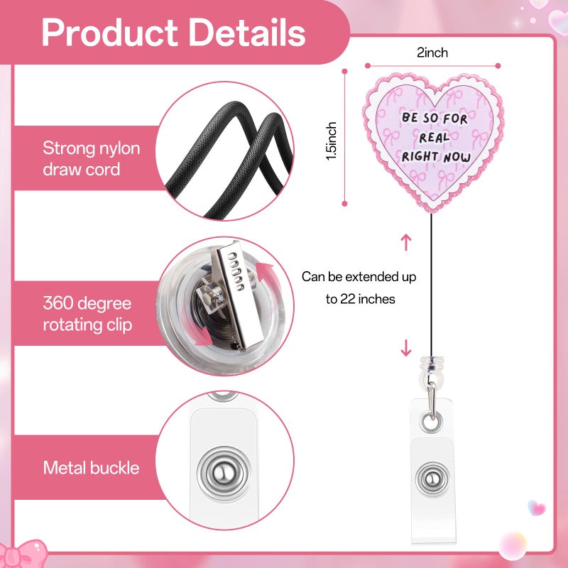 Kimoli Heart Shaped Nurse Badge Reel Cute and Funny Pink Bow Badge Reel Nursing Be so for Real Right Now Pediatric Healthcare Retractable Badge Holder Nurse Gifts for Coworker Friends - Image 2