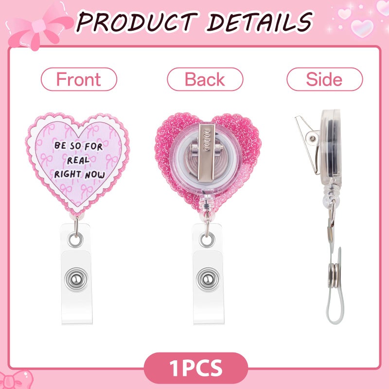 Kimoli Heart Shaped Nurse Badge Reel Cute and Funny Pink Bow Badge Reel Nursing Be so for Real Right Now Pediatric Healthcare Retractable Badge Holder Nurse Gifts for Coworker Friends - Image 4