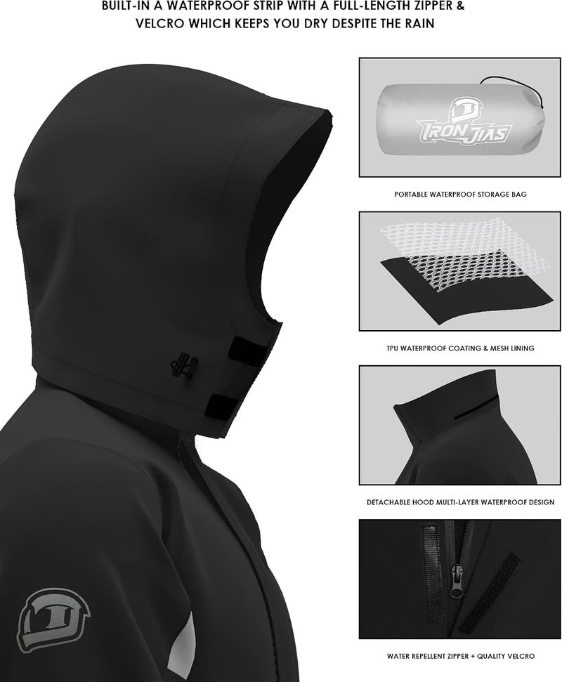 IRON JIA'S Motorcycle Rain Gear Suit for Men & Women - Waterproof, Reflective, Breathable Raincoat with Detachable Shoe Covers - Image 2