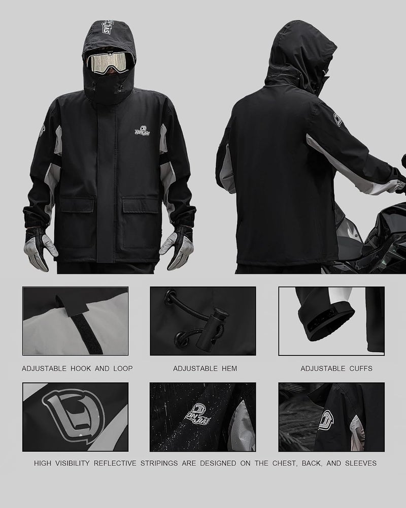 IRON JIA'S Motorcycle Rain Gear Suit for Men & Women - Waterproof, Reflective, Breathable Raincoat with Detachable Shoe Covers - Image 4