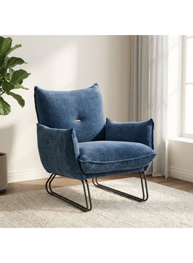 DANUBE HOME Javon 1 Seater Fabric Sofa – Elegant Blue Upholstered Single-Seat Armchair | Modern Compact Living Room Chair Perfect for Apartments, Bedrooms & Small Spaces - Blue - Image 1