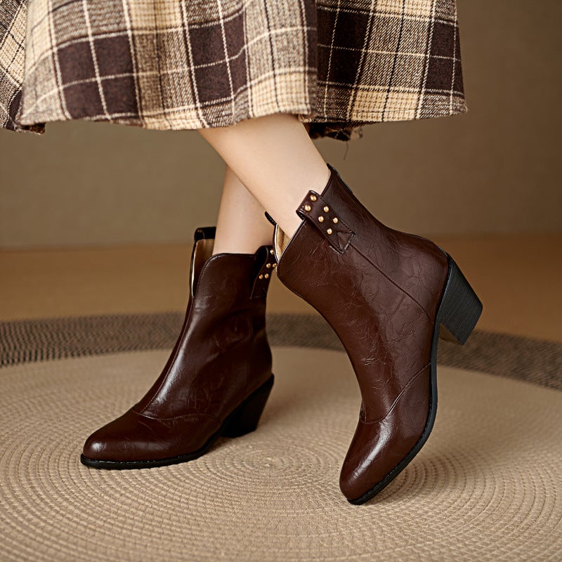 Independent Station Supply 2024 Fashion High-Heeled Boots 40-48 Plus Size Rivet Zipper Low Boots For Women - Image 3