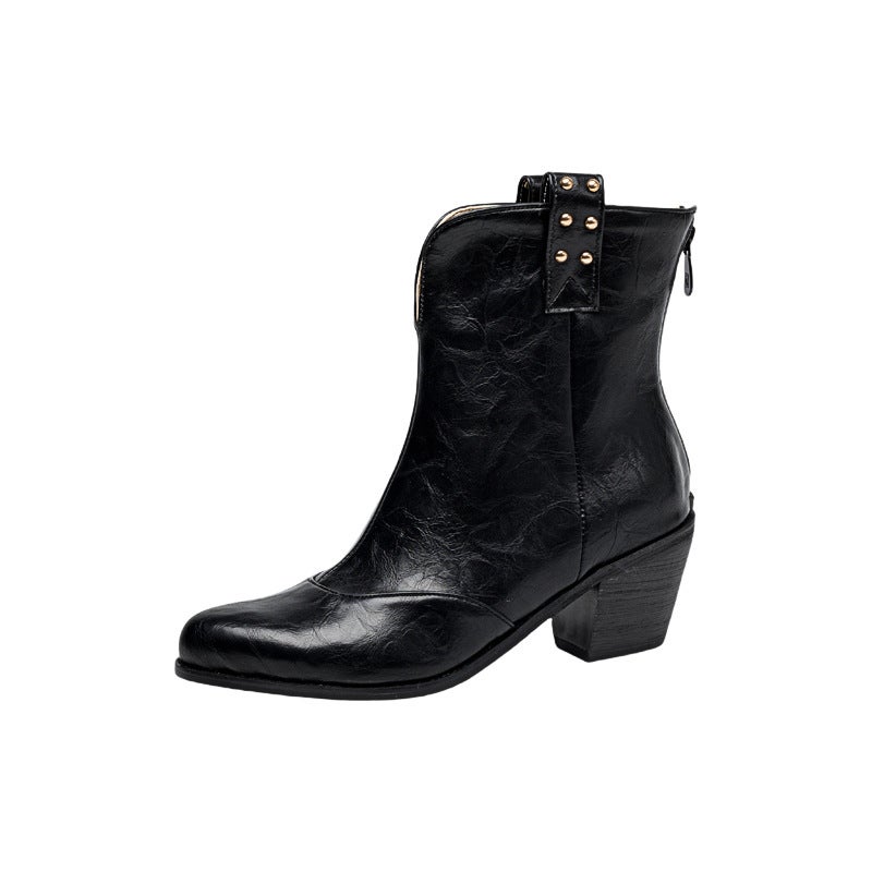 Independent Station Supply 2024 Fashion High-Heeled Boots 40-48 Plus Size Rivet Zipper Low Boots For Women - Image 1
