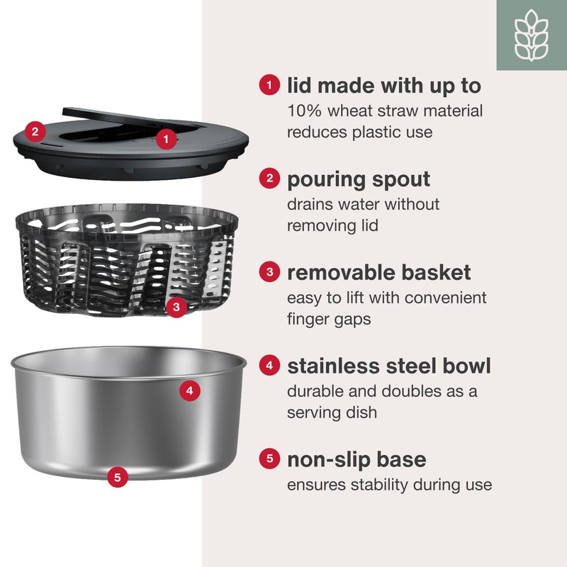 Zyliss Swift Dry Stainless Steel Salad Spinner - Fruit Cleaner & Lettuce Spinner with Push Pump - Non-Slip Bowl - Dishwasher Safe - Large - Image 4