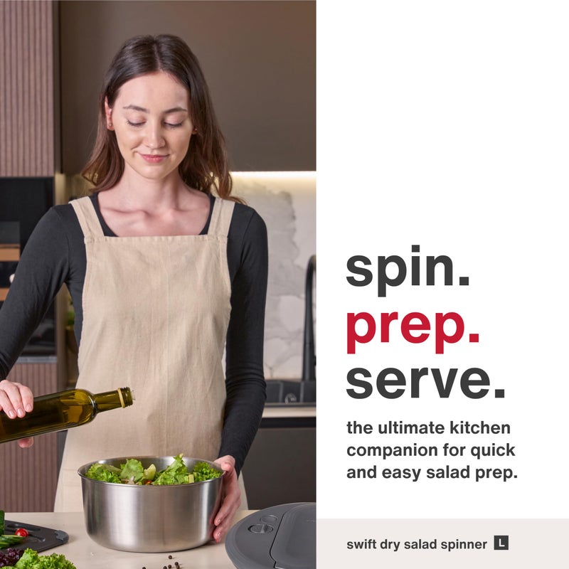 Zyliss Swift Dry Stainless Steel Salad Spinner - Fruit Cleaner & Lettuce Spinner with Push Pump - Non-Slip Bowl - Dishwasher Safe - Large - Image 2