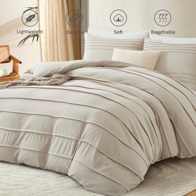 Oli Anderson Linen Grey Duvet Cover Queen Size - Pleated Queen Duvet Cover, 3PCS Soft and Breathable Textured Bedding Set with Zipper Closure(Linen,90"x90") - Image 2