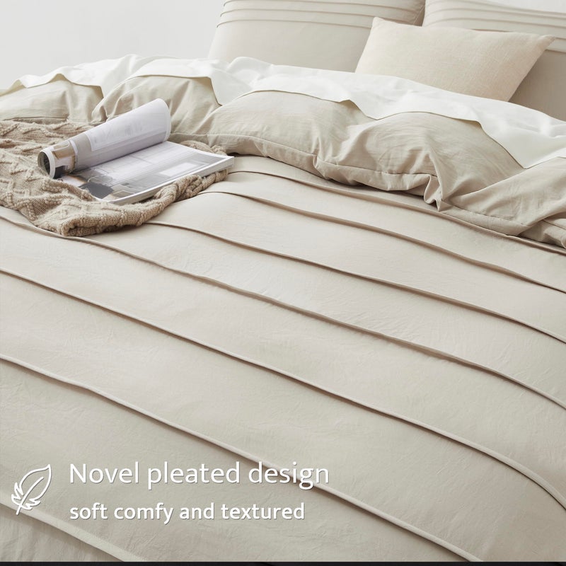 Oli Anderson Linen Grey Duvet Cover Queen Size - Pleated Queen Duvet Cover, 3PCS Soft and Breathable Textured Bedding Set with Zipper Closure(Linen,90"x90") - Image 3