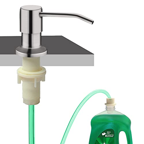 OHiHi Soap Dispenser for Kitchen Sink, Built in Sink Soap Dispenser (Brushed Nickel), Countertop Soap Dispenser Pump with 47" Extension Tube kit, No Need to Fill Little Bottle Again (Longer Thread Shaft) - Image 1