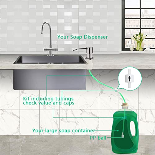 OHiHi Soap Dispenser for Kitchen Sink, Built in Sink Soap Dispenser (Brushed Nickel), Countertop Soap Dispenser Pump with 47" Extension Tube kit, No Need to Fill Little Bottle Again (Longer Thread Shaft) - Image 3