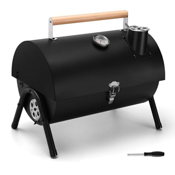 Portable Grill Charcoal for Outdoor, Leonyo Small BBQ Charcoal Grill for Tabletop, Thermometers & Chimney, 119 Sq.in Cooking Surface for Barbecue, RV Travel, Camping, Beach