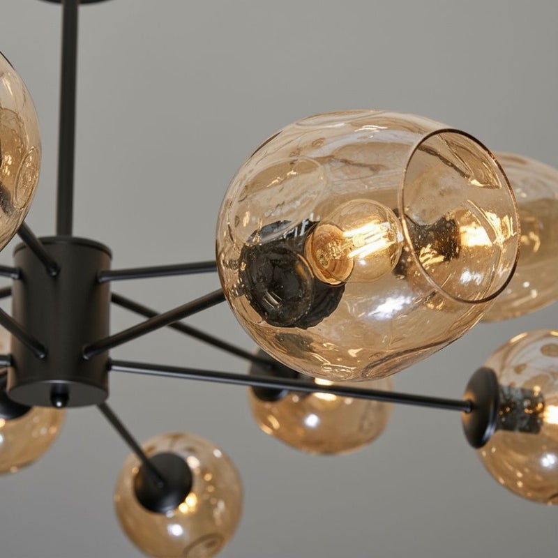 DANUBE HOME Burnes 9067 12 Black CH 108*h75cm E27 Contemporary Pendant Lamps Hanging Lanterns E27 Bulb Base Modern Design Indoor Lighting For Bedroom L108xW108xH75cm-Black - Image 3