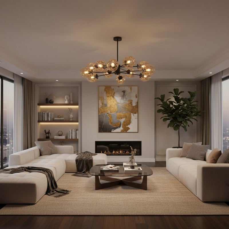 DANUBE HOME Burnes 9067 12 Black CH 108*h75cm E27 Contemporary Pendant Lamps Hanging Lanterns E27 Bulb Base Modern Design Indoor Lighting For Bedroom L108xW108xH75cm-Black - Image 4