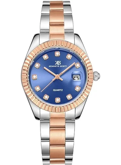 KENNETH SCOTT Kenneth Scott Women's SL28 Movement Watch, Analog Display and Solid Stainless Steel Strap - K23546-KBKN, Two Tone Rose Gold