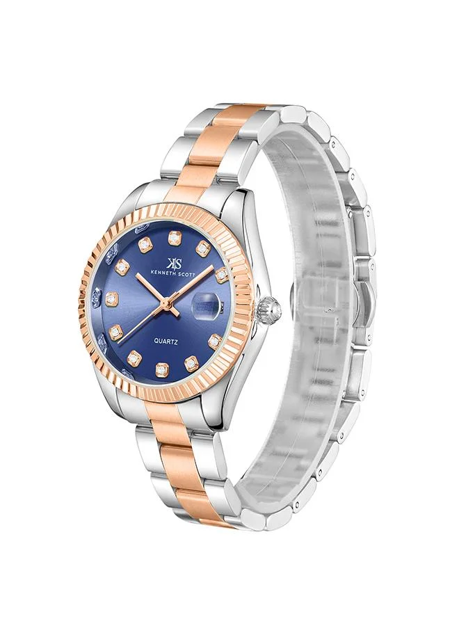 KENNETH SCOTT Kenneth Scott Women's SL28 Movement Watch, Analog Display and Solid Stainless Steel Strap - K23546-KBKN, Two Tone Rose Gold