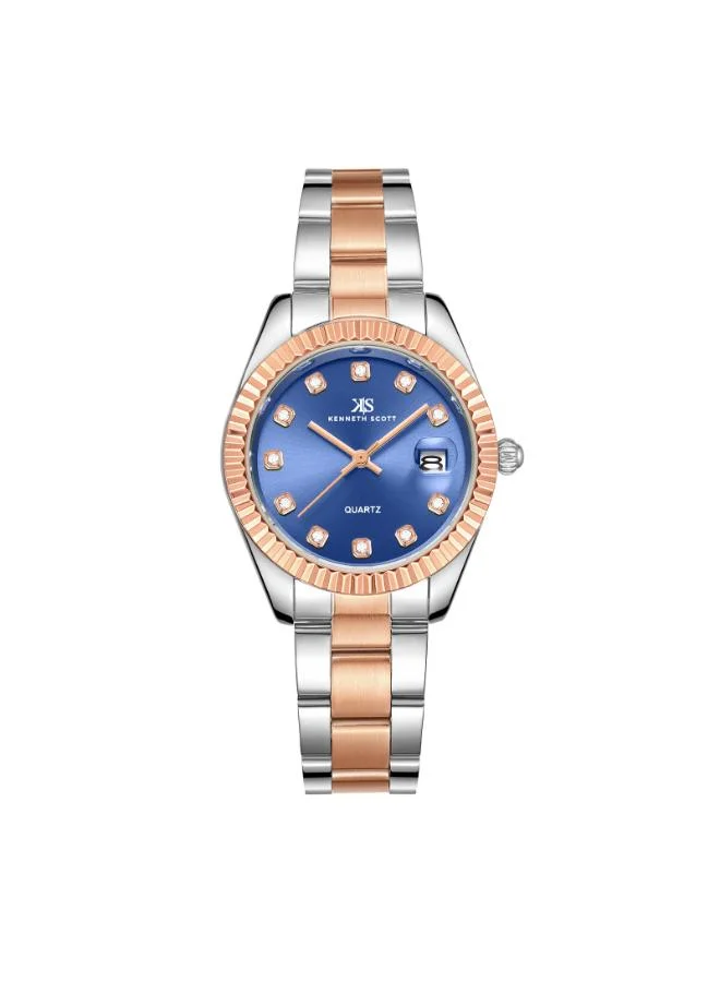 KENNETH SCOTT Kenneth Scott Women's SL28 Movement Watch, Analog Display and Solid Stainless Steel Strap - K23546-KBKN, Two Tone Rose Gold