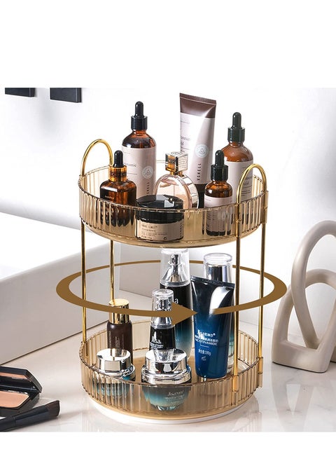 Rotating Makeup Organizer for Vanity 2 Tier, High-Capacity Skincare Clear Make Up Storage Perfume Organizers Cosmetic Dresser Organizer Countertop 360 Spinning