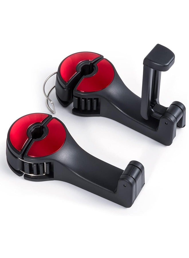 2Pcs Car Seat Hook with Phone Holder, 2 in 1 Universal 360° Swivel Headrest Hook, Handbag Holders, Hanger, Storage Organizers (Red) - Image 1