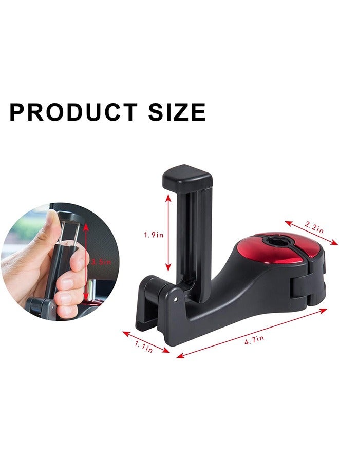 2Pcs Car Seat Hook with Phone Holder, 2 in 1 Universal 360° Swivel Headrest Hook, Handbag Holders, Hanger, Storage Organizers (Red) - Image 3