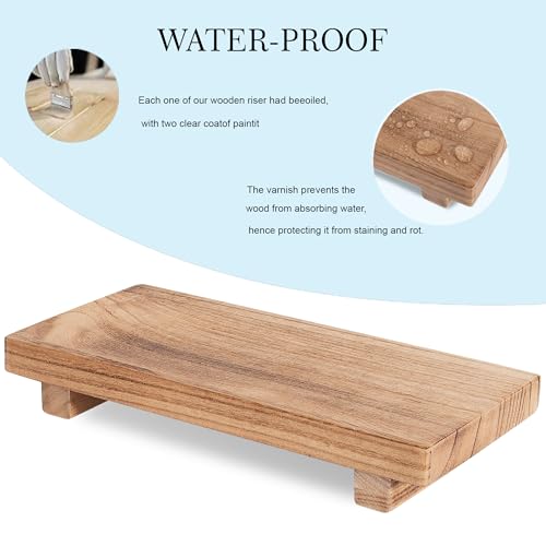 zoocatia Small Wood Tray Pedestal Stand Farmhouse Bathroom Decor Decorative Wooden Riser Kitchen Soap Dish Holder for Vanity, Counter, Sink, 10" x 4.5" - Brown - Image 4