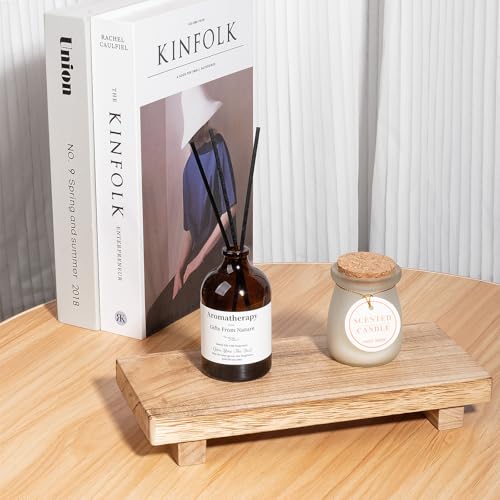zoocatia Small Wood Tray Pedestal Stand Farmhouse Bathroom Decor Decorative Wooden Riser Kitchen Soap Dish Holder for Vanity, Counter, Sink, 10" x 4.5" - Brown - Image 3