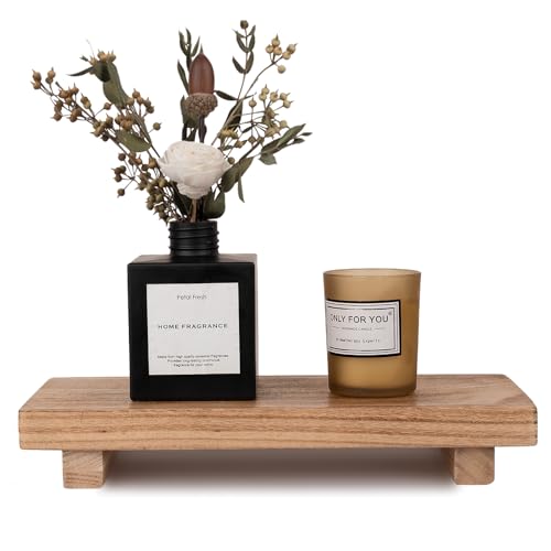 zoocatia Small Wood Tray Pedestal Stand Farmhouse Bathroom Decor Decorative Wooden Riser Kitchen Soap Dish Holder for Vanity, Counter, Sink, 10" x 4.5" - Brown - Image 1
